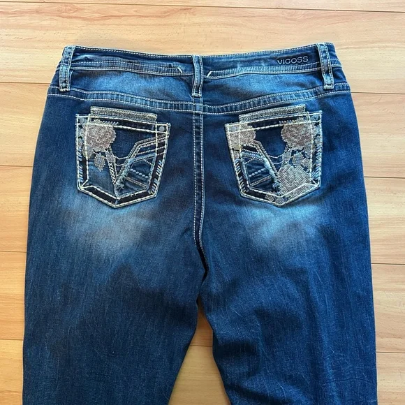 Vigoss Dark Blue Flare Jeans size 18 embellished pockets like new bootcut faded - Picture 13 of 14